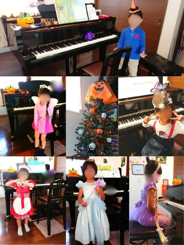 N piano music schoolハロウィン仮装レッスン2018の仮装スナップと教室の装飾ツリー