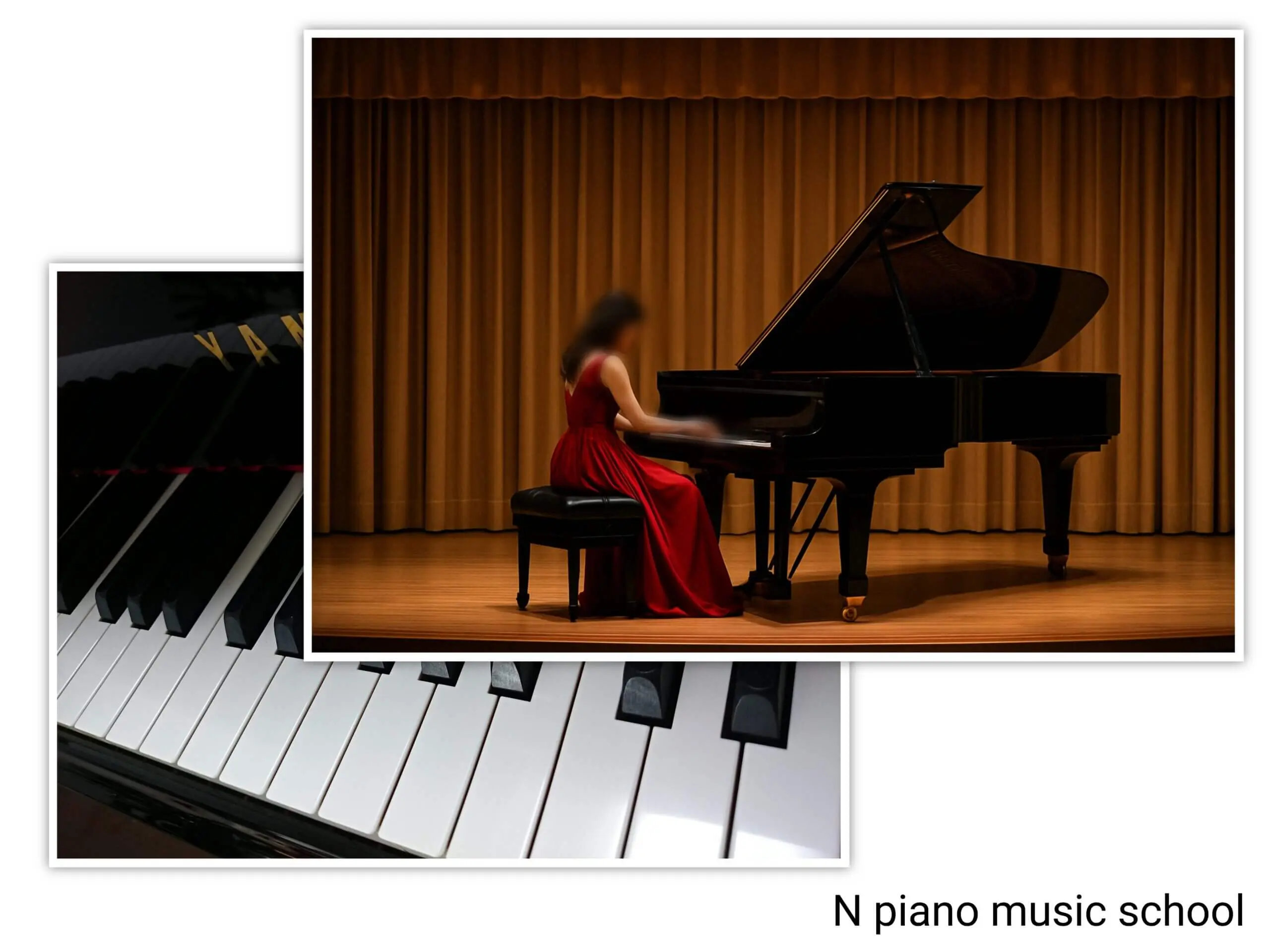 N piano music schoolの主宰講師がステージで演奏している様子。小山市のピアノ教室を代表する本格的なピアノ演奏シーン。